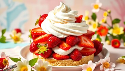 Obraz premium Strawberry Shortcake Delight with Whipped Cream