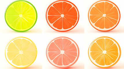 Obraz premium Vibrant Citrus Fruit Slices, A Colorful Illustration of Lime, Lemon, Grapefruit, and Orange