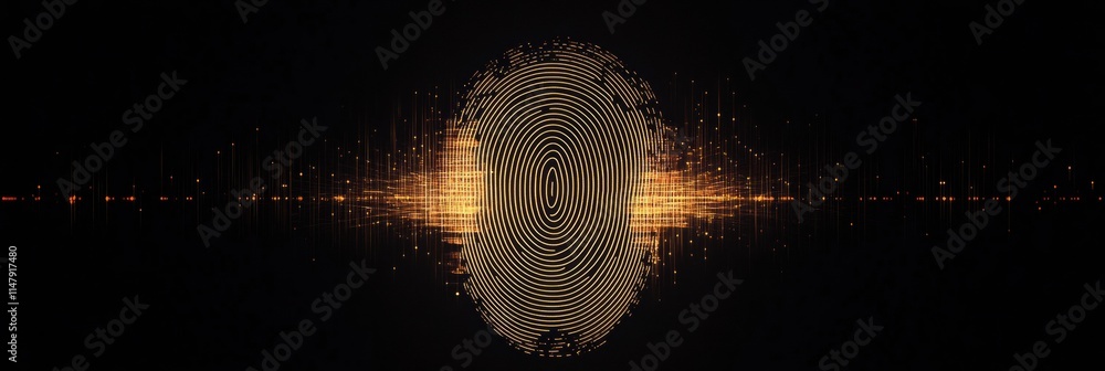 Poster digital fingerprint graphic with golden lines and abstract design for security concepts and identity