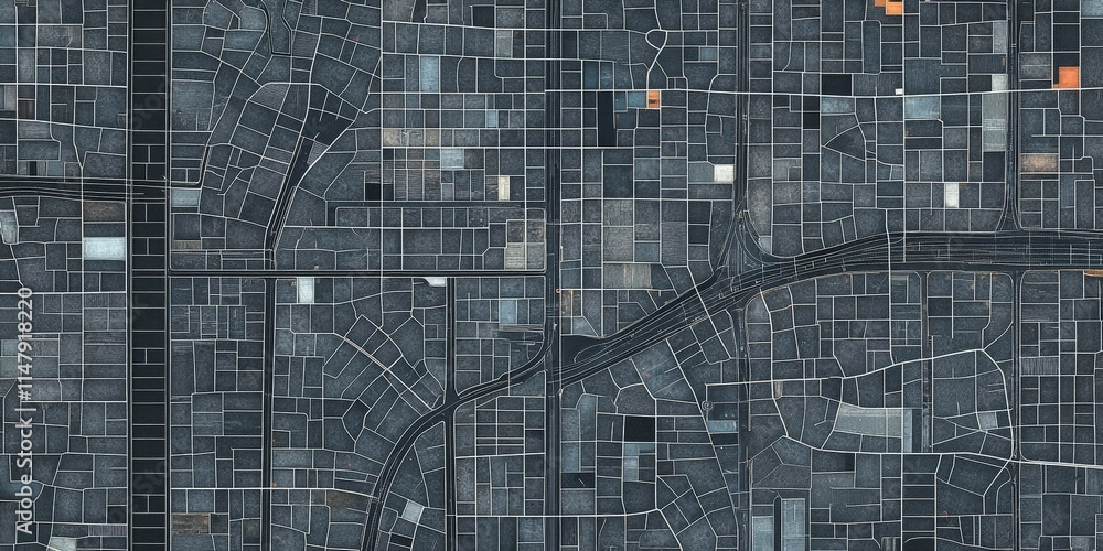 Aufkleber highly detailed and realistic street map visualization of urban area with distinct block patterns an