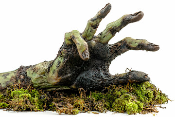 Fototapeta premium Decaying Hand Emerging from Mossy Ground, A Spooky Halloween Illustration