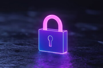 Fototapeta premium Neon Lock Icon with Glow Effect on Dark Background, Security Concept