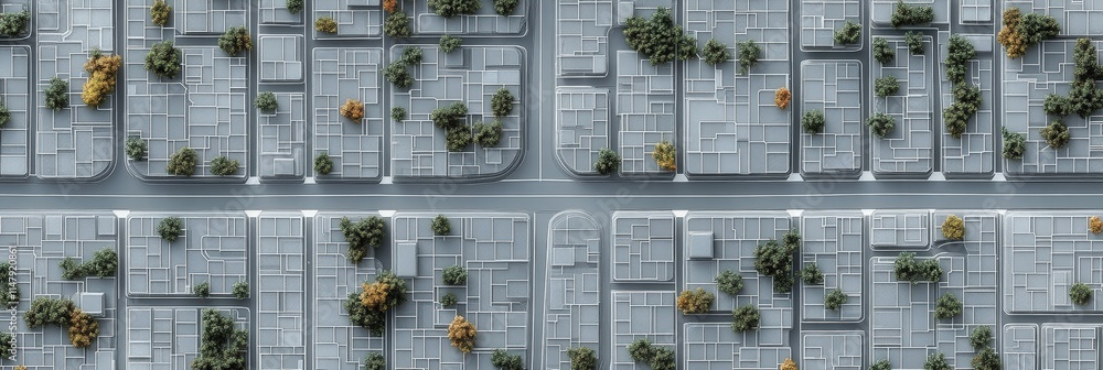 Poster aerial view of a detailed street map simulation with trees and urban layout in high resolution for c
