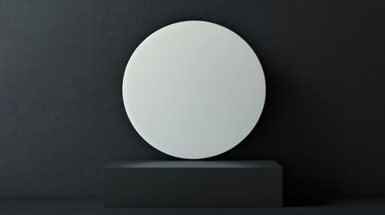 White Oval Shape on Dark Platform Against Black Background