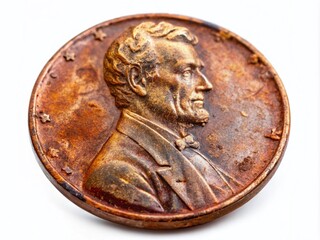 Old Rusty Damaged Pennies Isolated on White Background - High Detail