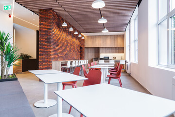 A modern empty canteen in an office building