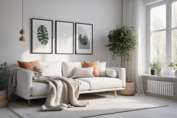 Fototapeta premium Scandinavian, hygge home interior design of modern living room