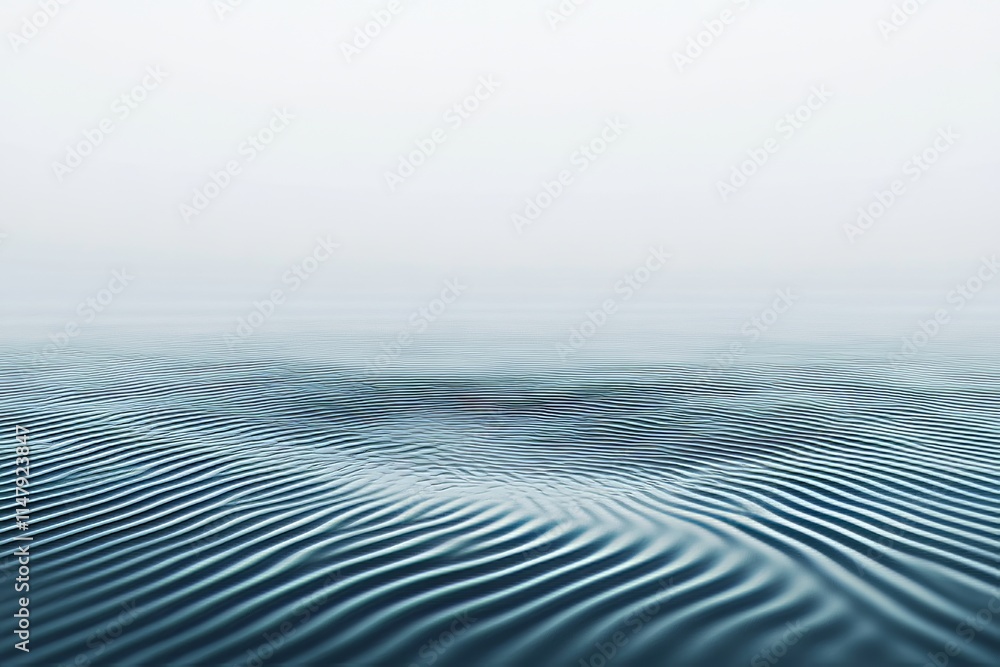 Poster minimalist ocean scene with gentle waves forming abstract patterns in soft blue tones, evoking tranq
