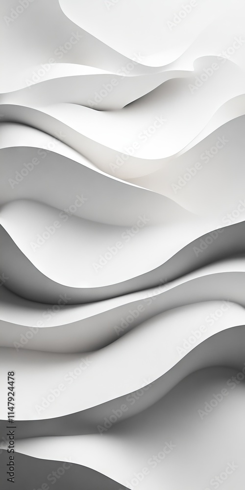 Poster elegant abstract design featuring layered white paper waves with smooth curves and shadows, perfect 