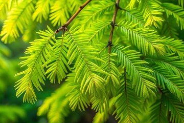 Fototapeta premium Slow Motion Bald Cypress Foliage, Summer Green, Close Up