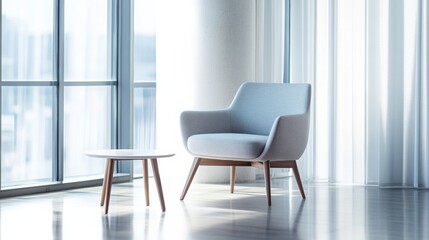 Minimalist modern lounge with refined, sophisticated decor. Featuring clean lines and muted hues