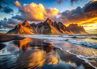 Naklejka premium Stokksnes Beach Iceland - Dramatic Coastal Scenery
