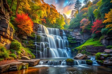 Naklejka premium Stunning Waterfall Park Scene - Breathtaking Nature