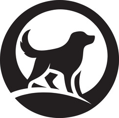 Black silhouette of dog in circle.