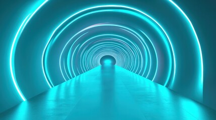 Obraz premium Futuristic abstract infinity tunnel, overlapping rings, glowing neon blue lights, immersive design 