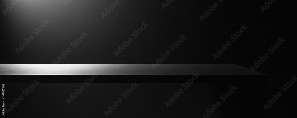Poster a dark grey table with soft light shining from the right side, set against an allblack background
