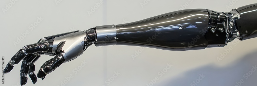 Poster innovative prosthetic arm demonstrating advanced functionality in a controlled environment. generati