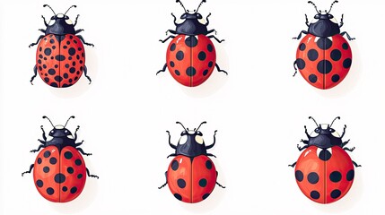 adorable set of ladybug icons. Flying ladybugs on a dotted path.