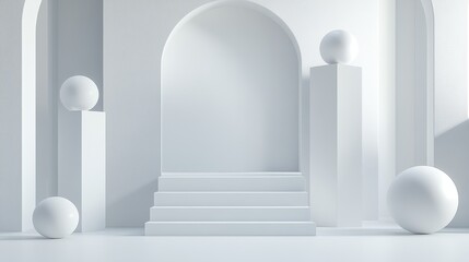 White Abstract Architecture With Spheres And Steps
