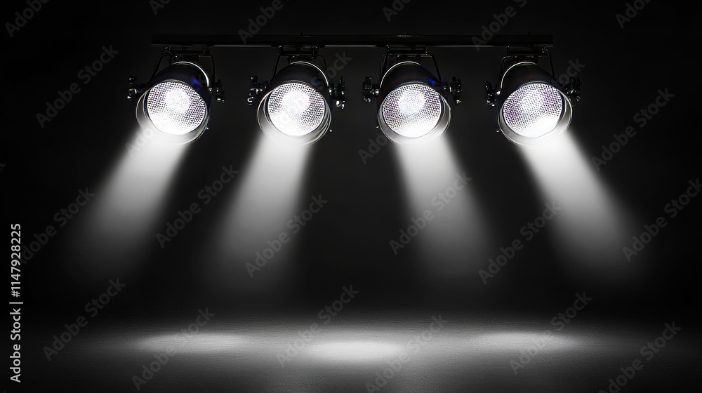 Poster professional stage spotlights with various beam configurations. realistic 3d vector focused illumina