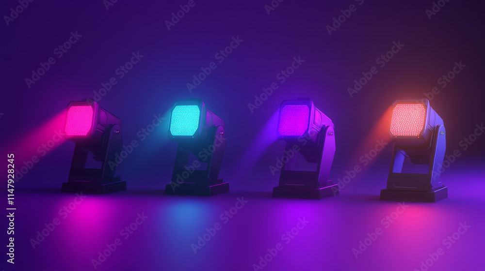 Poster professional stage spotlights with various beam configurations. realistic 3d vector focused illumina