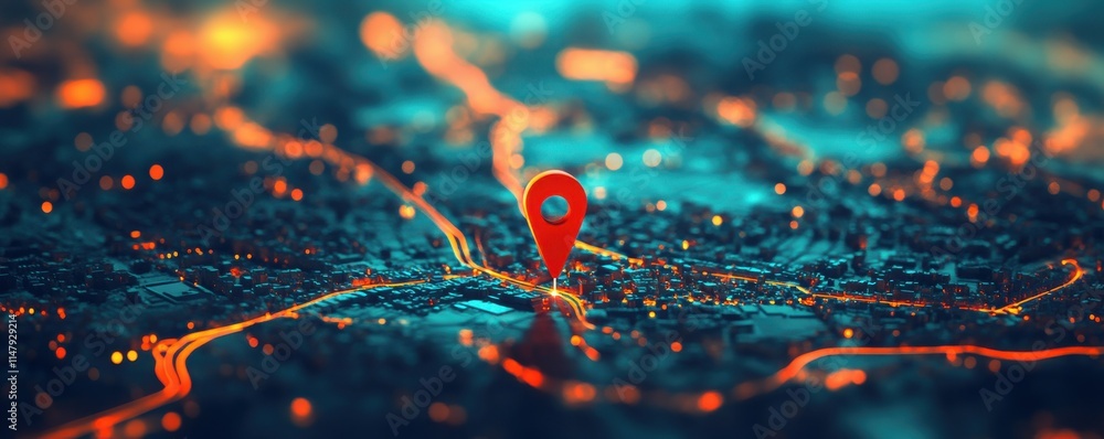 Poster a digital gps location on a map with a pin route path concept.