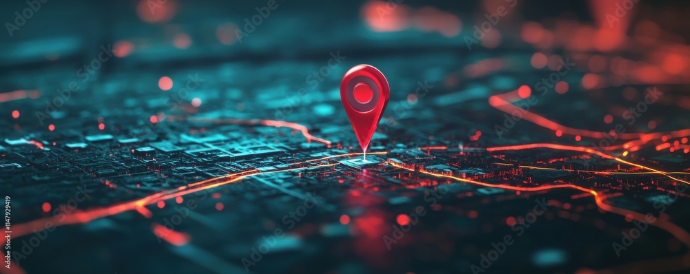 Poster a digital gps location on a map with a pin route path concept.