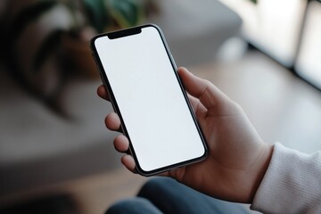 Photo of a person holding an hand phone with a white screen