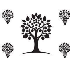 Obraz premium Black stylized fruit tree and grapes.