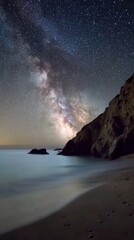 Fototapeta premium Milky Way Galaxy Over Coastal Cliffs And Ocean Beach