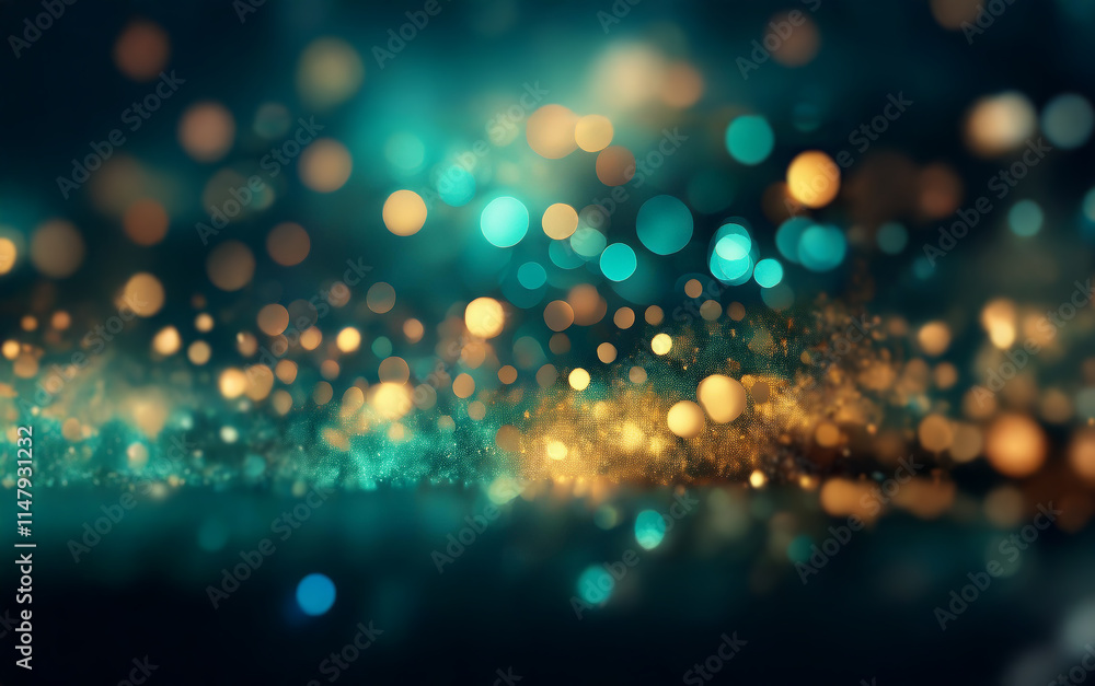 Poster abstract background with a blend of soft teal and warm gold bokeh.
