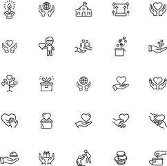 Charity Icons Giving, Donation, Helping Hands, Global Support, Community