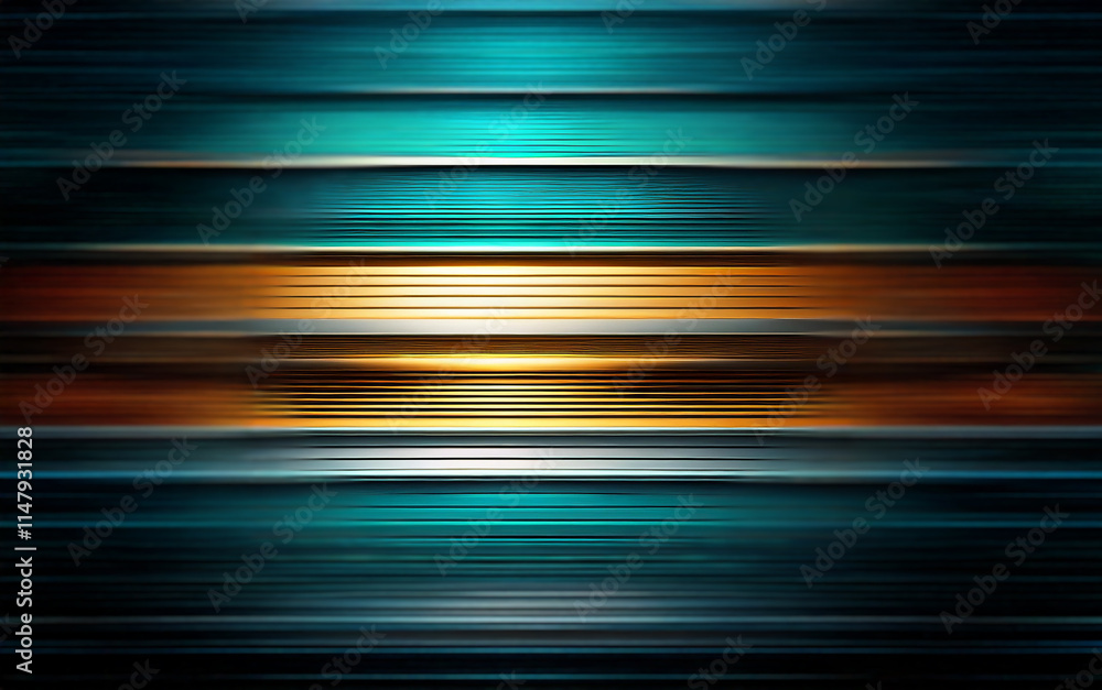 Poster abstract background with horizontal lines of teal, orange, and gold, blurred to create a sense of sp