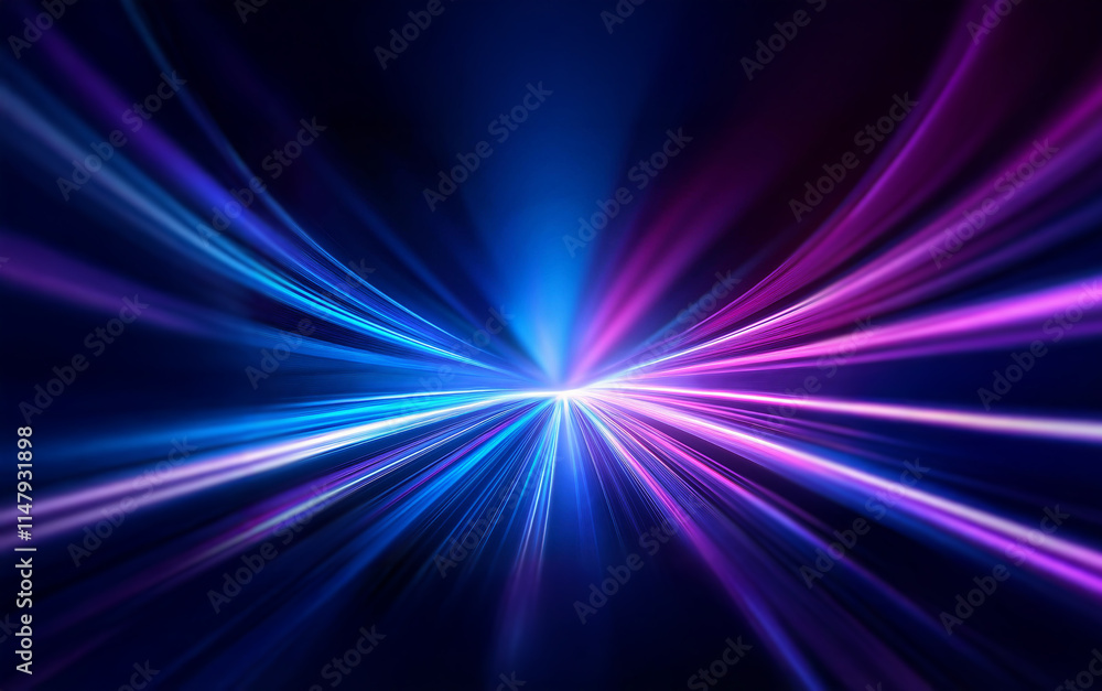 Poster a vibrant burst of blue and purple light streaks across a dark background. the light appears to be r