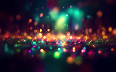 Obraz premium A field of colorful glowing particles, illuminating a dark background.