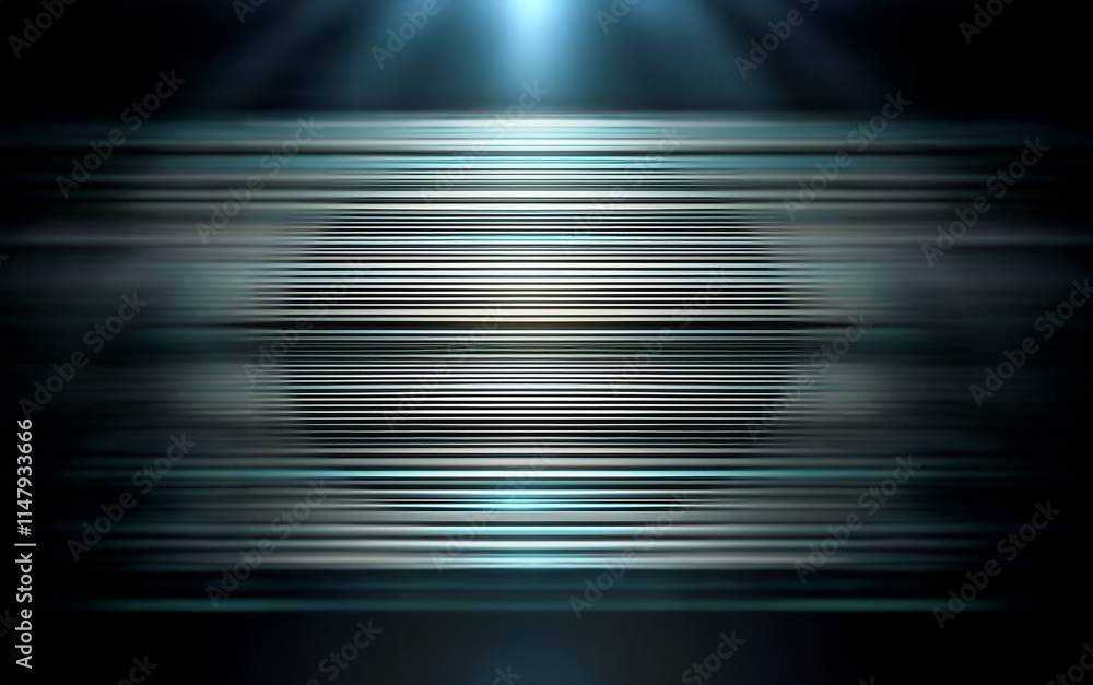 Aufkleber Abstract background with a blue light emanating from the top, illuminating a series of horizontal lines that fade into a dark, shadowy space.