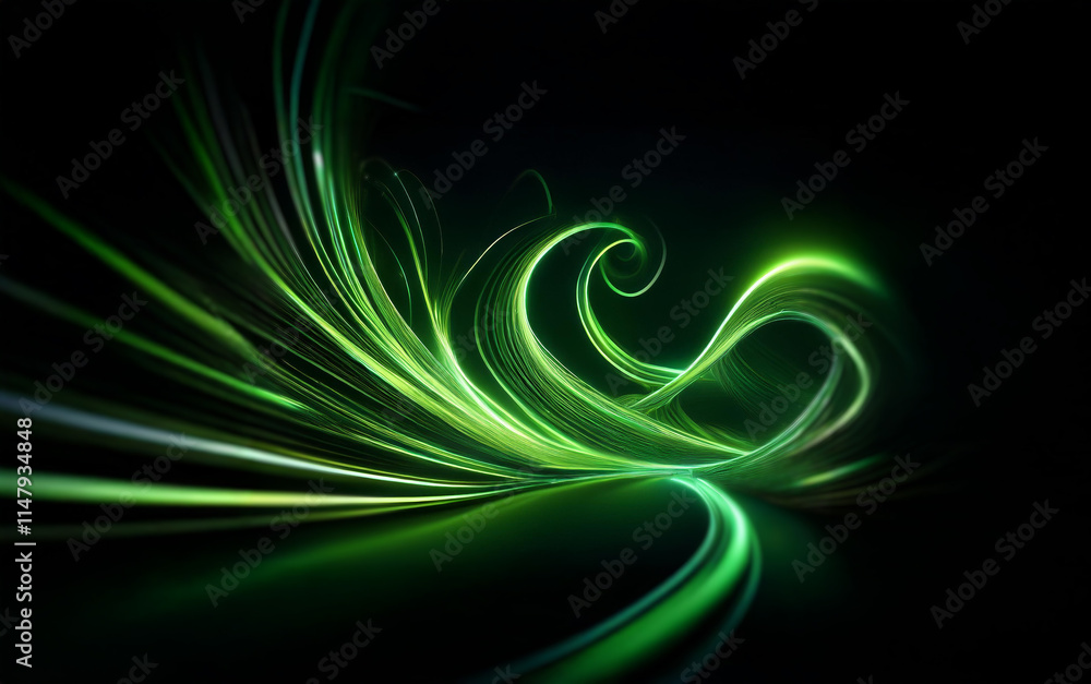 Aufkleber abstract glowing green lines form a swirling, dynamic design against a dark background.