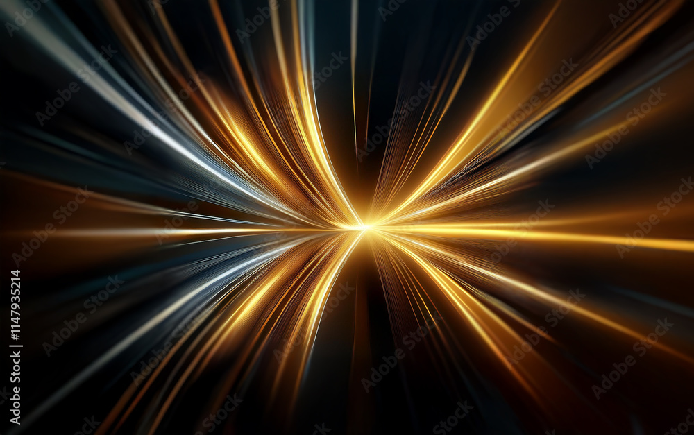 Aufkleber Abstract digital art with bright golden and silver lines converging into a central point.