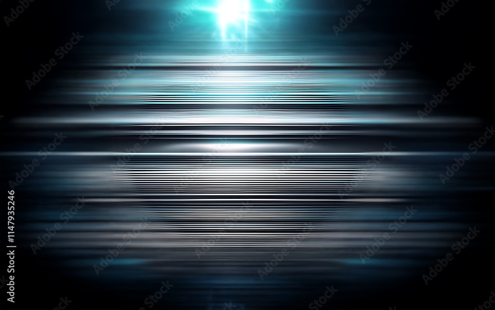 Fototapete A dark, abstract background with horizontal lines and a single bright blue light source in the center.