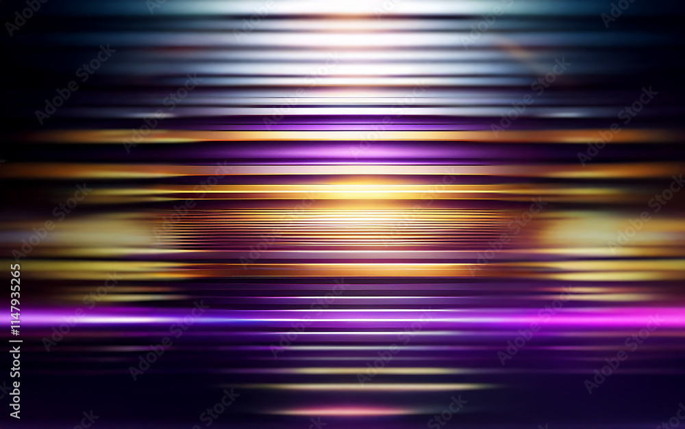 Poster an abstract background of blurred horizontal lines in shades of purple, gold, and white. the lines a