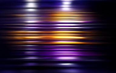 Abstract background with horizontal blurred lines in hues of purple, yellow, and white, illuminated by two spotlights.