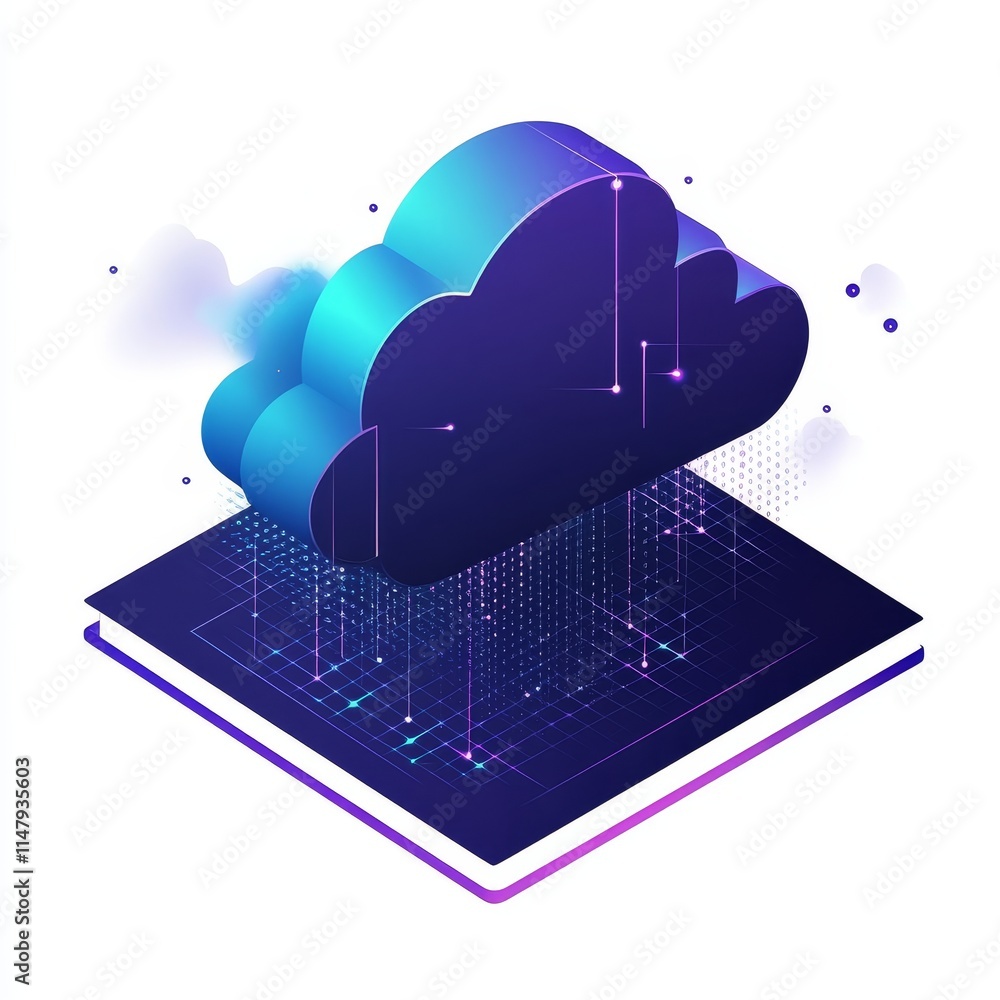 Poster digital cloud computing technology with data transfer and secure storage over a network