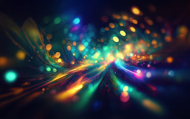 Abstract digital art featuring swirling lines of vibrant color and soft glowing orbs.