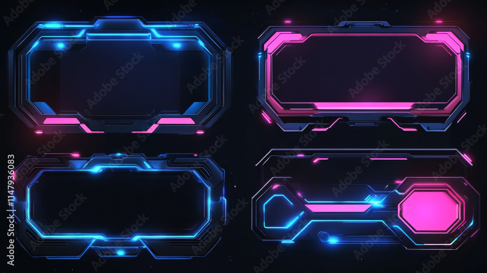 Poster futuristic frames of black metal border for avatar in game interface with level or grade. vector car