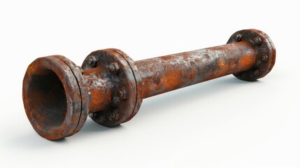 Closeup view of an old weathered and rusty metallic pipe or industrial equipment in a dilapidated deteriorated and grunge state  The damaged