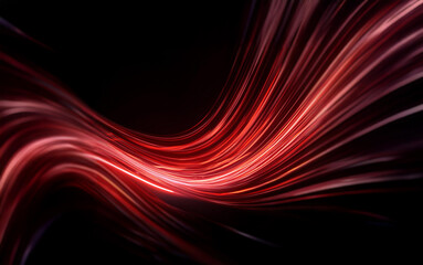 Fototapeta premium A vibrant red abstract art piece featuring a wavy, swirling pattern of light against a black backdrop.