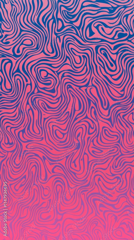 Poster dynamic abstract pattern with wavy lines in pink and blue, perfect for backgrounds and creative desi