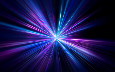 Abstract background with bright blue and purple rays radiating from a central point, appearing as a...