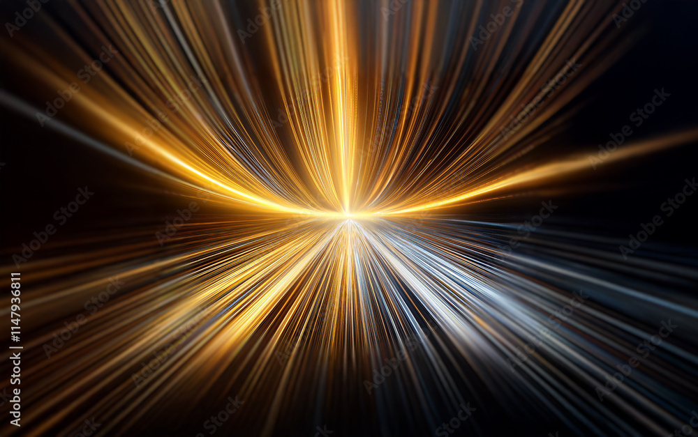 Aufkleber A burst of golden and silver light emanates from a central point in a dark background, creating a sense of motion and speed.