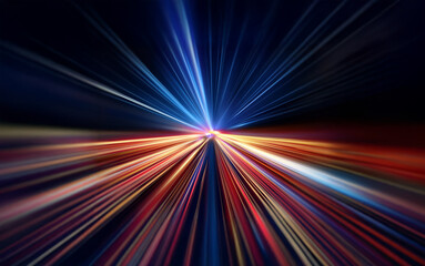 Abstract image with colorful streaks of light radiating from the center against a dark background.